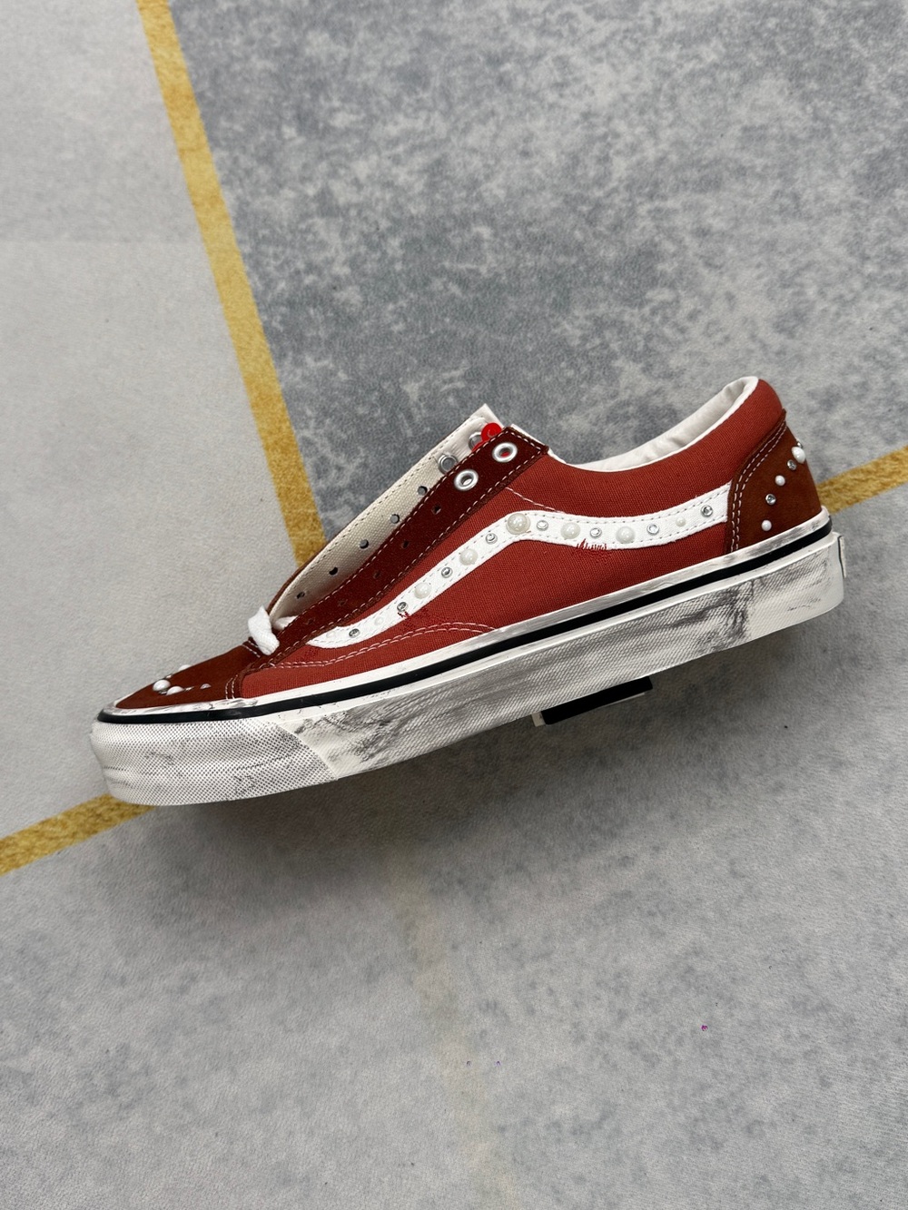 Vans Red Suede Sneakers with White Accents - Picture 8 of 11
